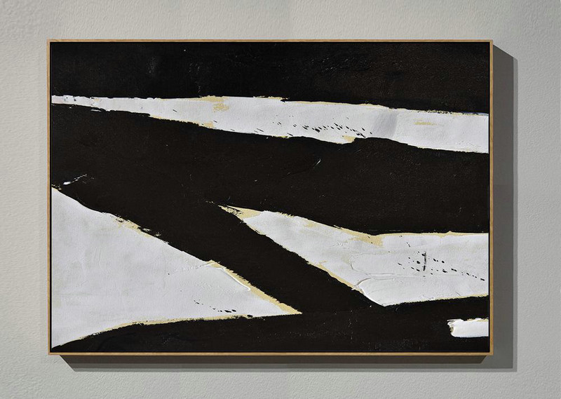 Original Abstract Painting Canvas Art,Horizontal Palette Knife Minimal Canvas Art Painting Black White Beige - Extra Large Canvas Art,Handmade Acrylic Painting